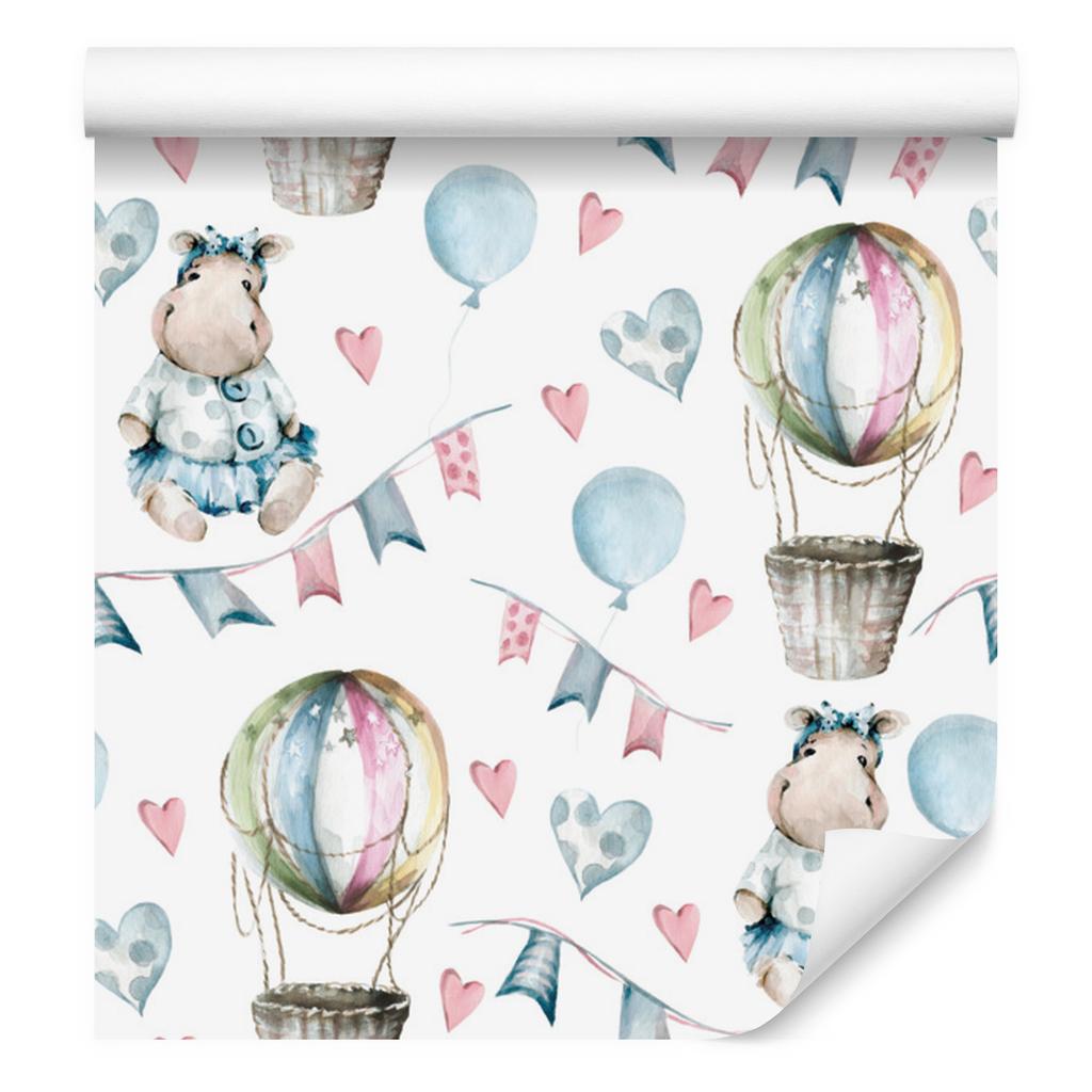 Hippos with Balloons Wallpaper for Living Room and Bedroom 50x1000