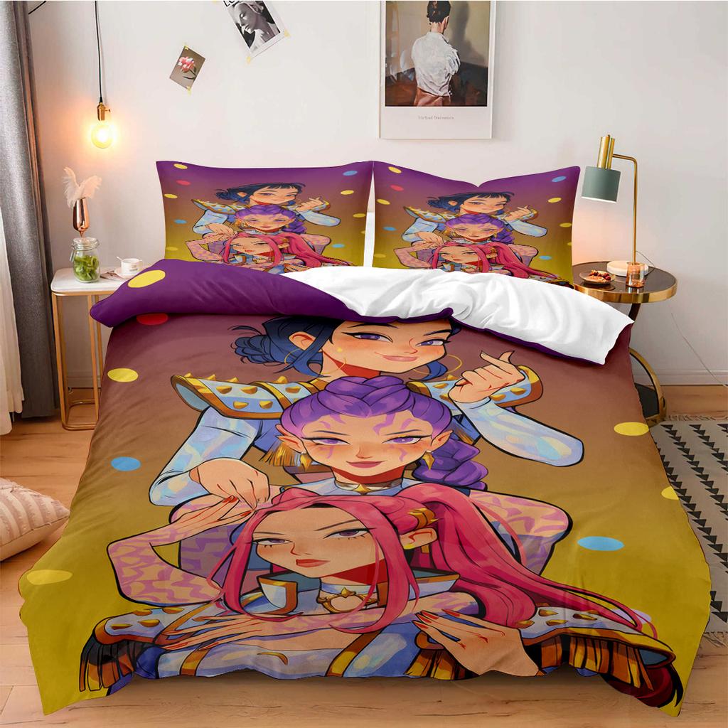 Conjunto de Cama Caçadores de Demônios K-Pop para Fã Crianças Lavável à Máquina Durável Tamanho King Queen Solteiro para Meninas K-pop Decoração de Casa Quarto
