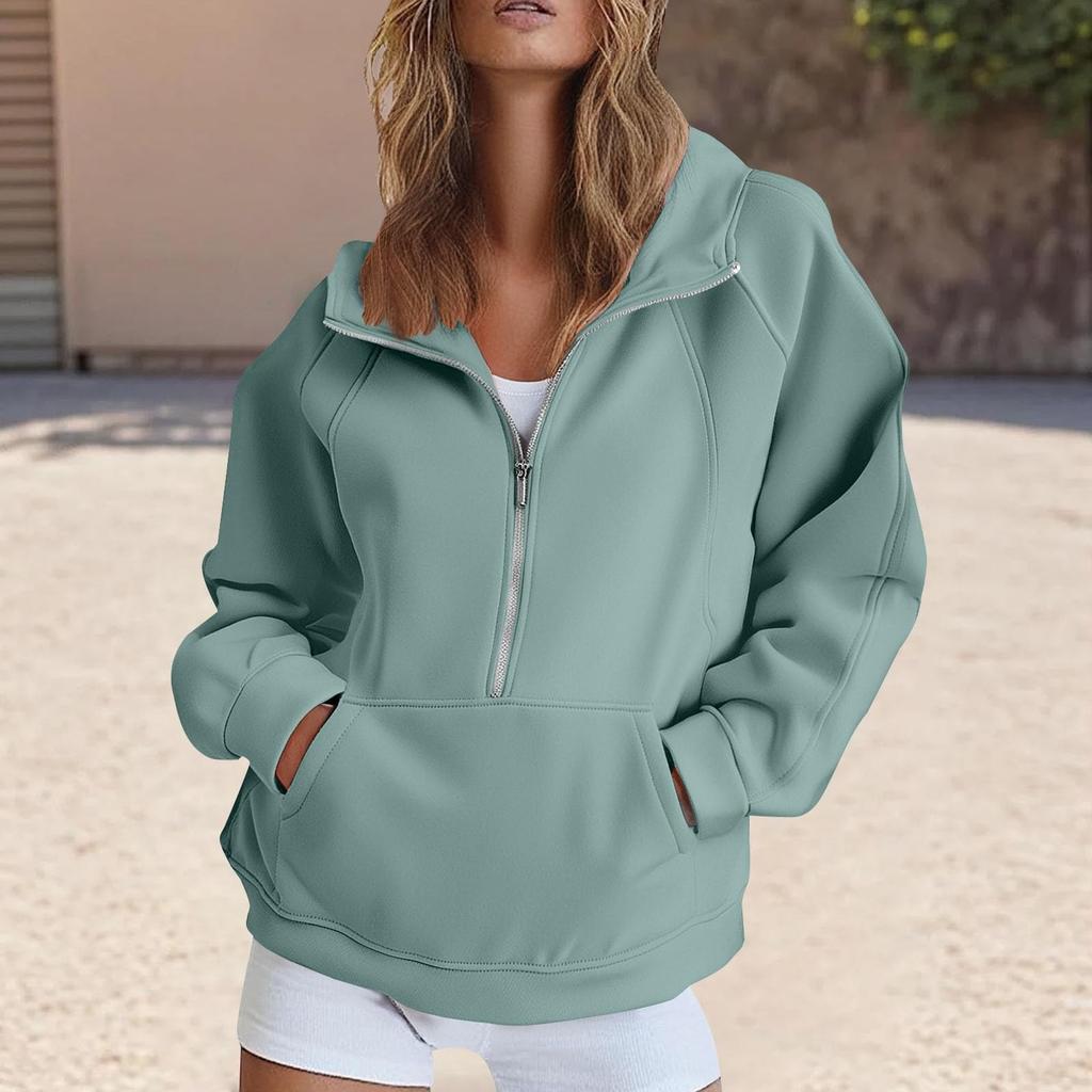 Women's Fashion Solid Color Pullover Casual Loose Button Sweatshirt