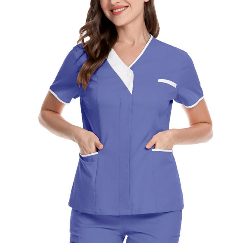 

1PC Короткий рукав Slim Fit лікарняна стоматологічна клінічна жіноча уніформа медсестри Топи Спецодяг Робочий одяг XL фіолетовий