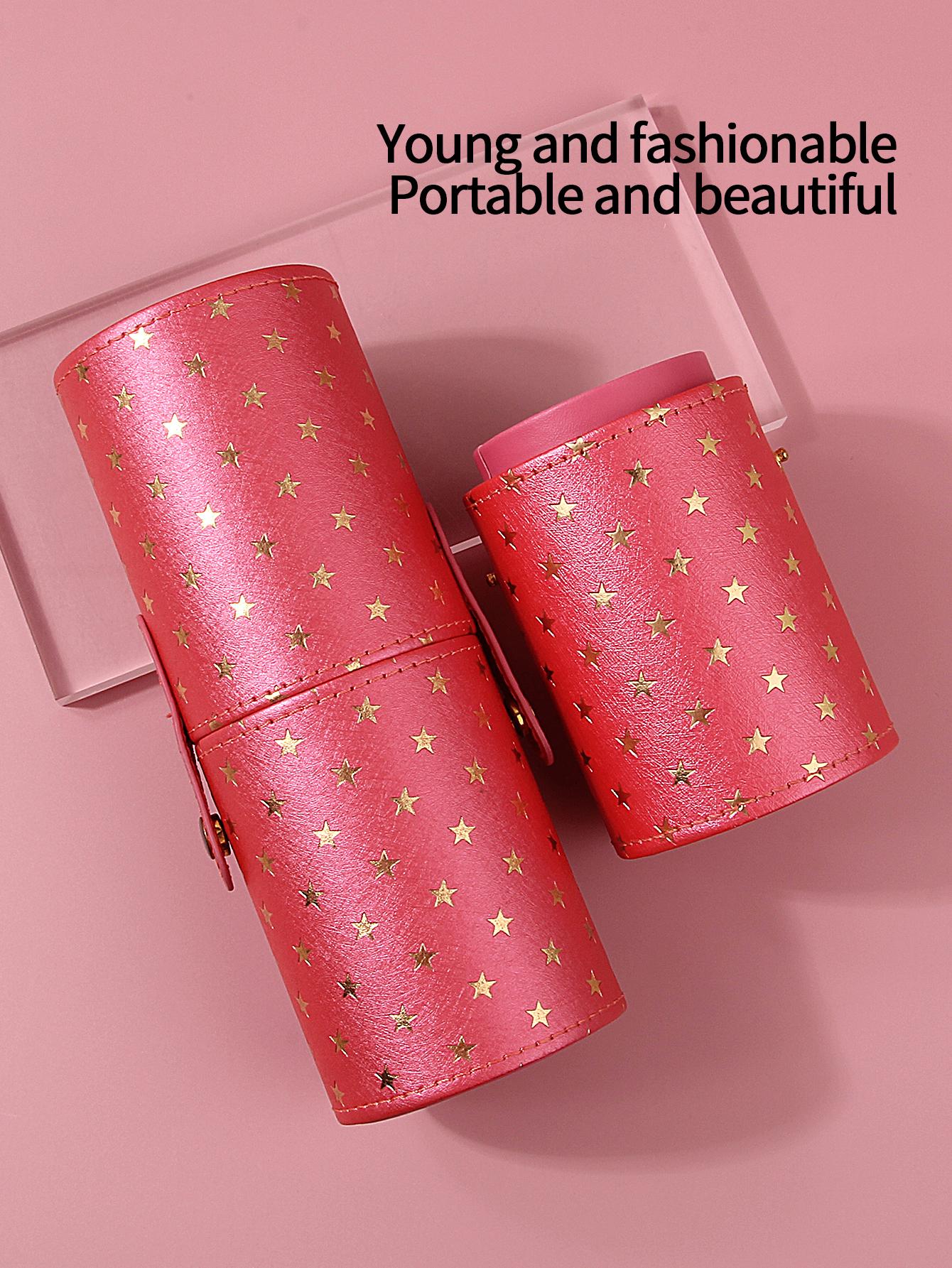 

High-end PU leather makeup brush bucket,large-capacity multi-brush storage bucket, portable travel,super practical makeup bucket красный