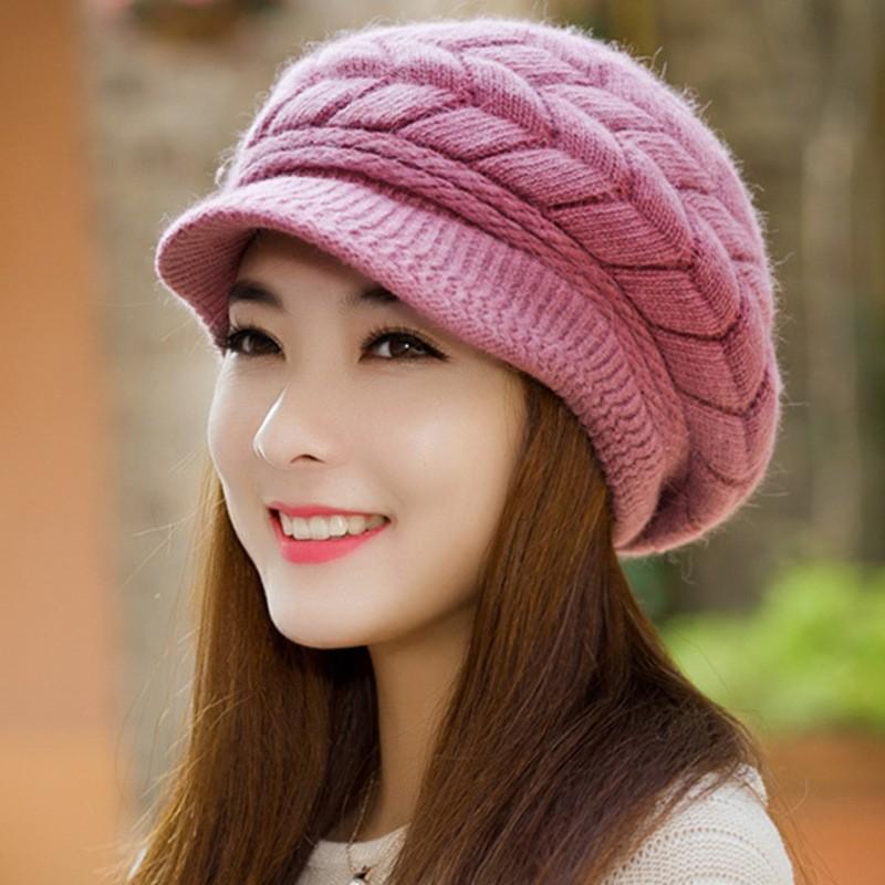 Autumn and Winter Knitted Hat Women's Ear Protection Duck Tongue Woolen Hat Plus Velvet Thickened Outdoor Warm Beret