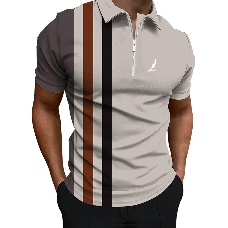 

Мужская одежда. Летняя трендовая рубашка поло на молнии. Мужская повседневная деловая рубашка-поло с короткими рукавами.