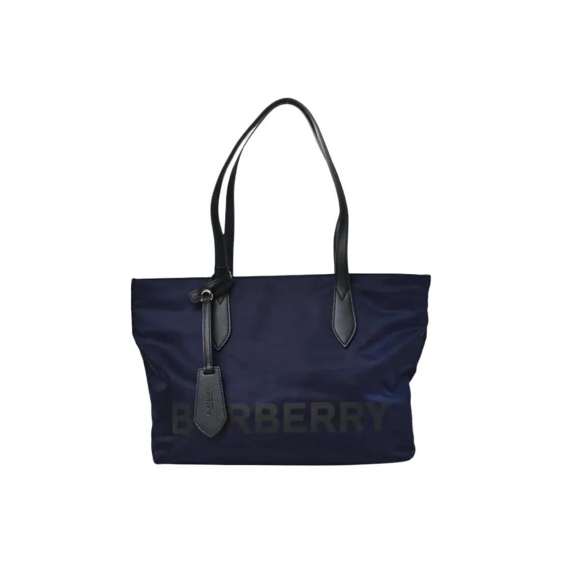 Burberry Branded Letter Logo Nylon Tote Bag Shopping Tote Handbag Small Size Women s Navy Blue Basic Set (Bag+Dust Bag)