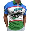 Men’s Casual Loose Fit Polo Shirt with Letter Print and Soccer Graphic Short Sleeve Top Zipper Collar Comfortable Design