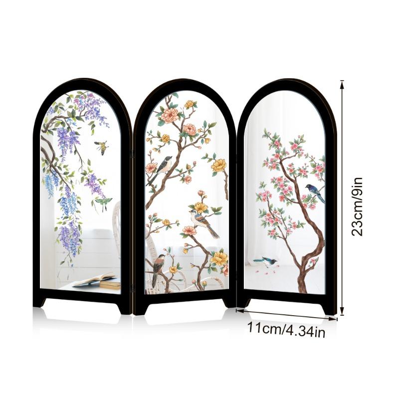 Design Cinese Stile Medio Antico Fiore Uccello Inchiostro Bambù Paravento Decorazione da Scrivania Tavolino Soggiorno Decor