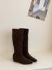 Inner Heightening Suede Square Head Boots for Women 2025 Autumn and Winter New Models But Knee High Boots Korean Version Sleeve Fashion Boots for Wo