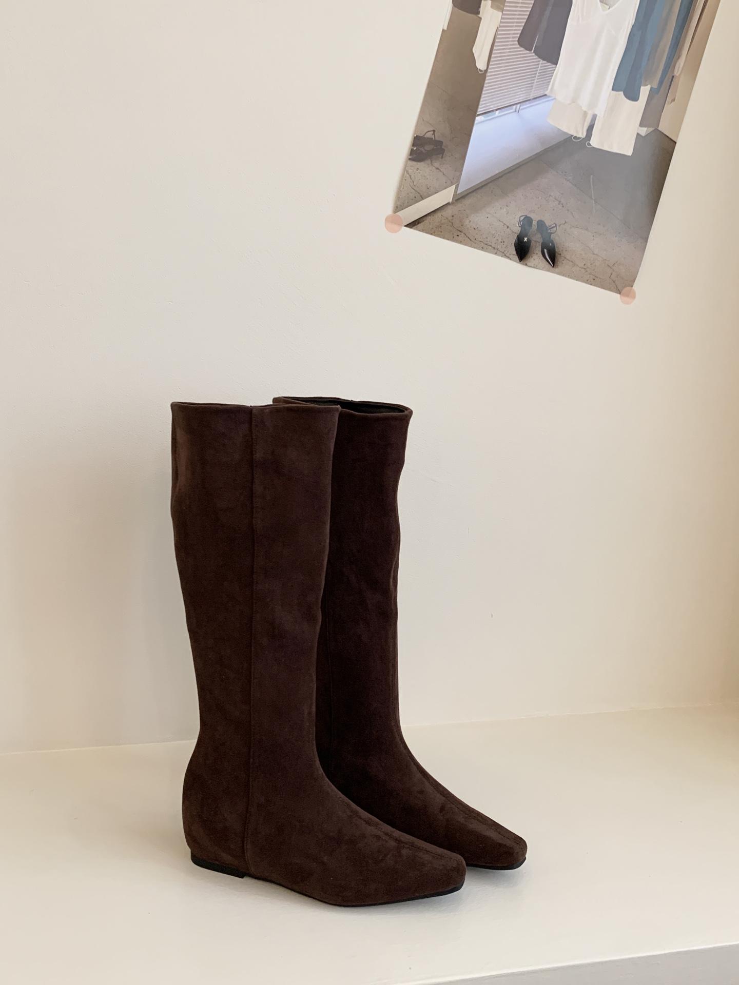 

Inner heightening suede square head boots for women 2025 autumn and winter new models but knee high boots Korean version sleeve fashion boots for wo 39