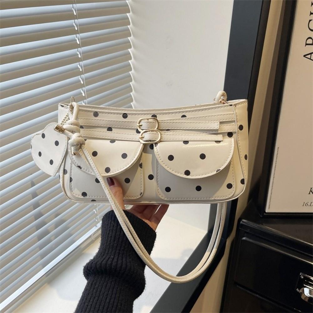 New Large Capacity Polka Dot Handbag Metal Buckle Leather Shoulder Bag Underarm Bags