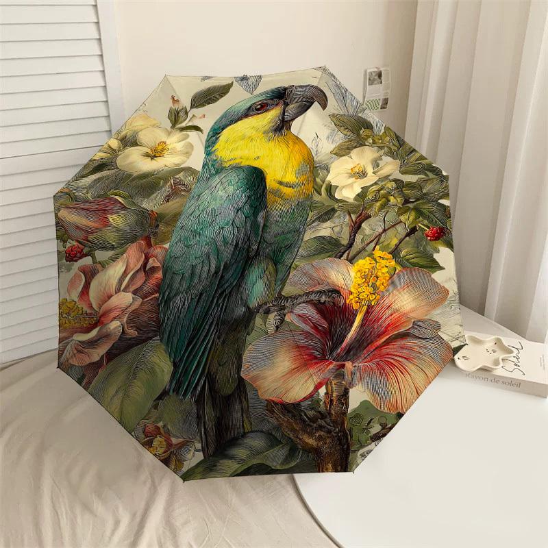 

1PC Parrot Flowers Umbrella-8-Rib Reinforced Portable Folding Travel Suitable for All Seasons Outdoor Daily Use-G398