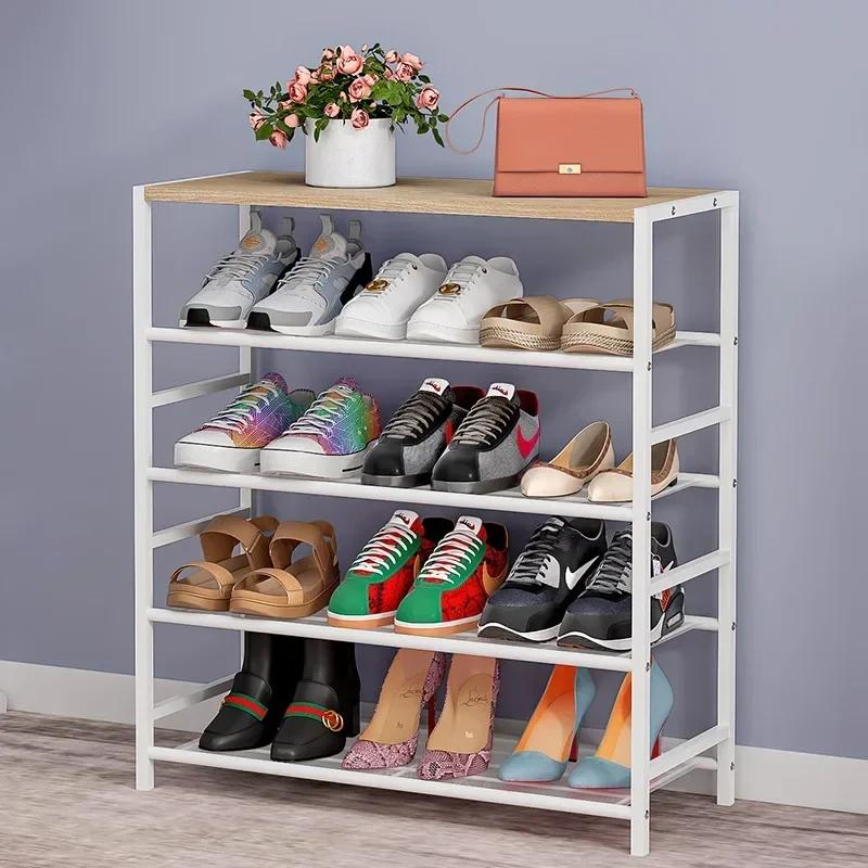 Metal Shoe Rack Multi-layer Simple Wood Shoe Cabinet Indoor Iron Shoe Rack Stable Non-wobbly Large Simple Dustproof Storage Rack