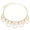 Trendy Rhinestone Gem Gold Crystal Wave Tassel Pendant Waist Chain