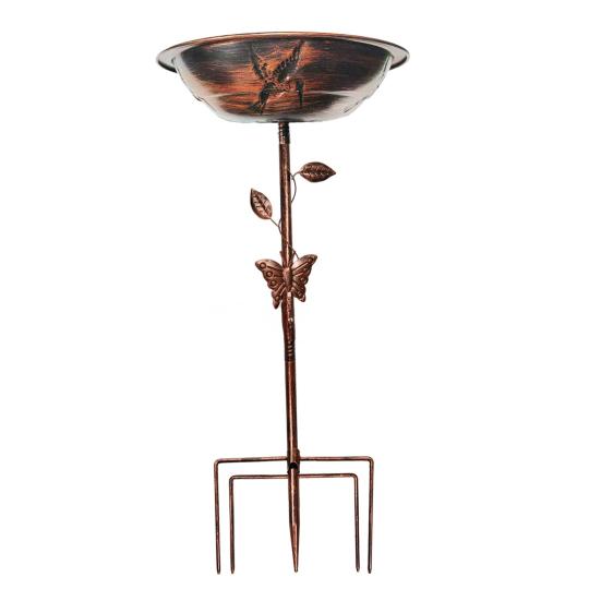 Metal Retro Bird Bath Feeder Bowl with 5-Prong Stake Detachable Decorative Birdbath Garden Water Feeder for Patio Yard Decor