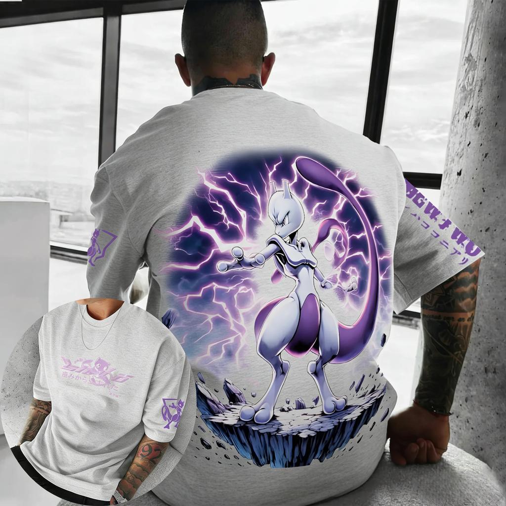 Men's and Women's Summer Pure Cotton T-shirt 2026 New Mewtwo Printed Street Hip Hop Casual Loose Y2K Parent Child Top
