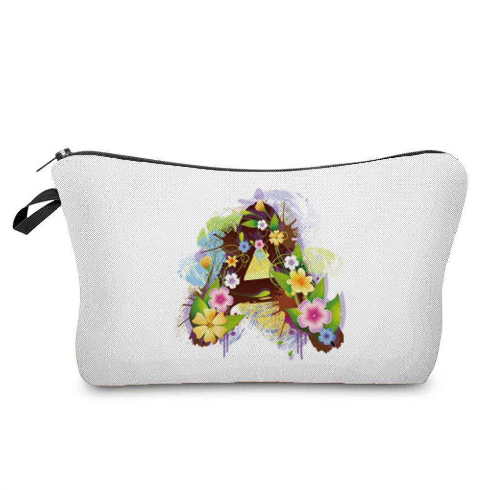 Women Flower Group Letters Print Cosmetic Bag Toiletries Organize Travel Storage Case 6787