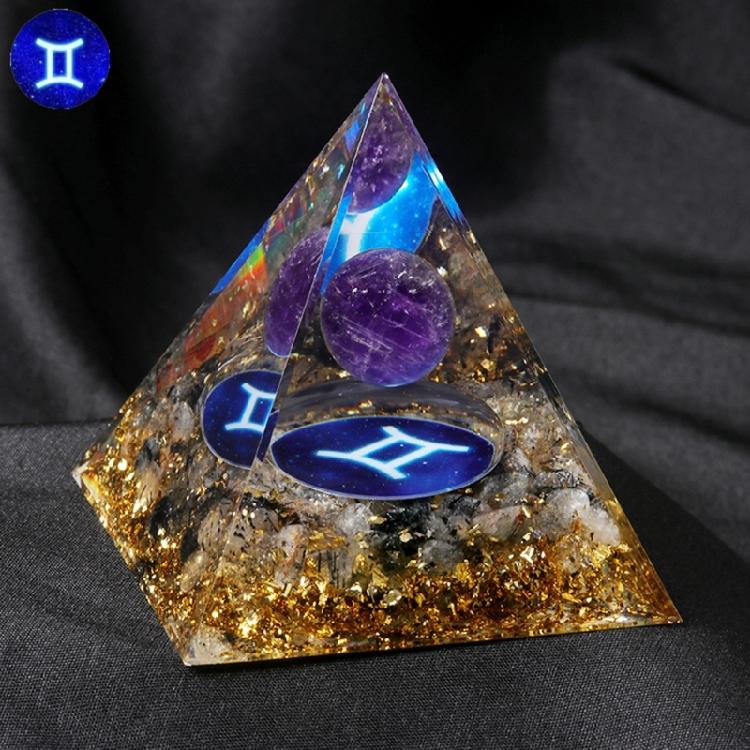 12 Zodiacs Orgone Crystal Pyramid,Amethysts Obsidians Healings Crystals Pyramid Constellations Pyramid for Money Health