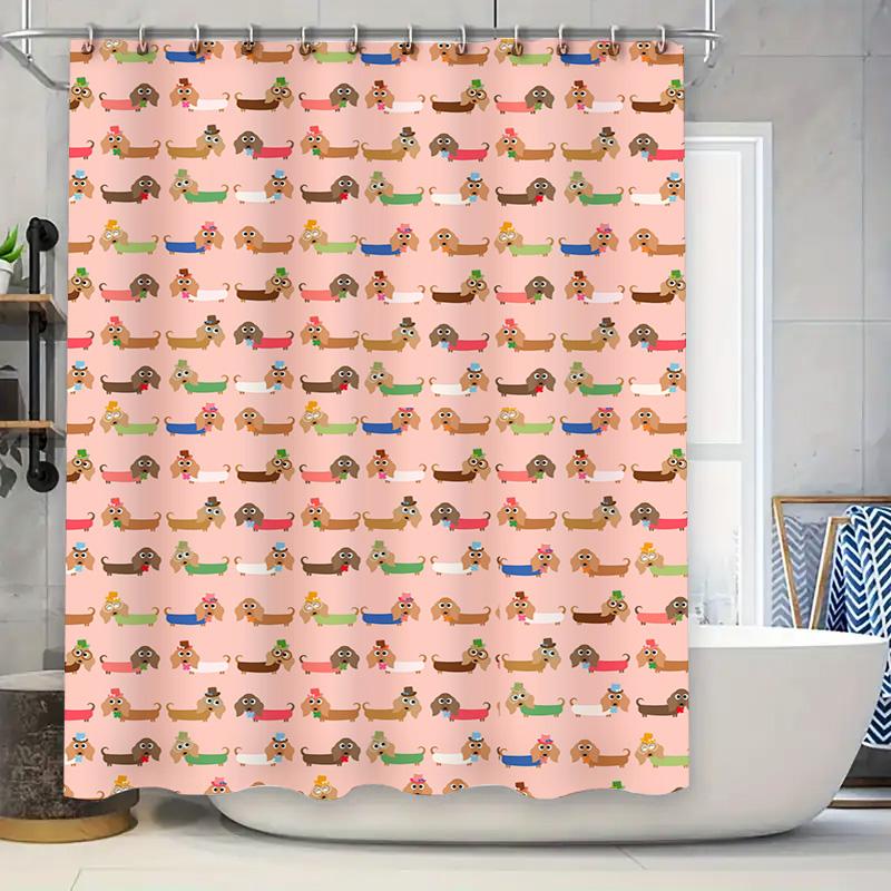 

Pet Shower Curtain Adorable Dog Pattern Bathroom Decor for Kids Bathrooms Waterproof Fabric Curtains for Home Decoration (Pink) 90x180cm