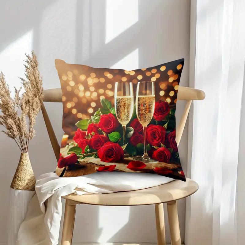 1 Stylish Valentine's Day Romantic Champagne and Rose Pizza Pillowcase