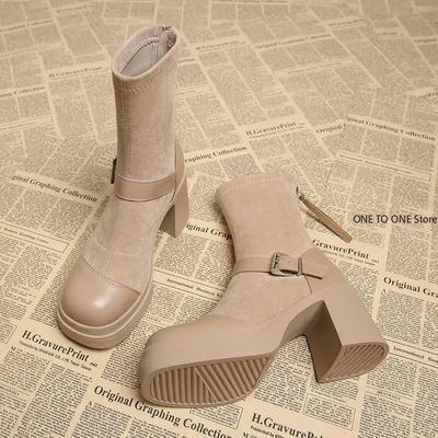 Suede High Heels Platform Women Ankle Boots Fashion Snow Botas Trend Shoes Winter New Chunky Fashion Winter Zapatos Mujer