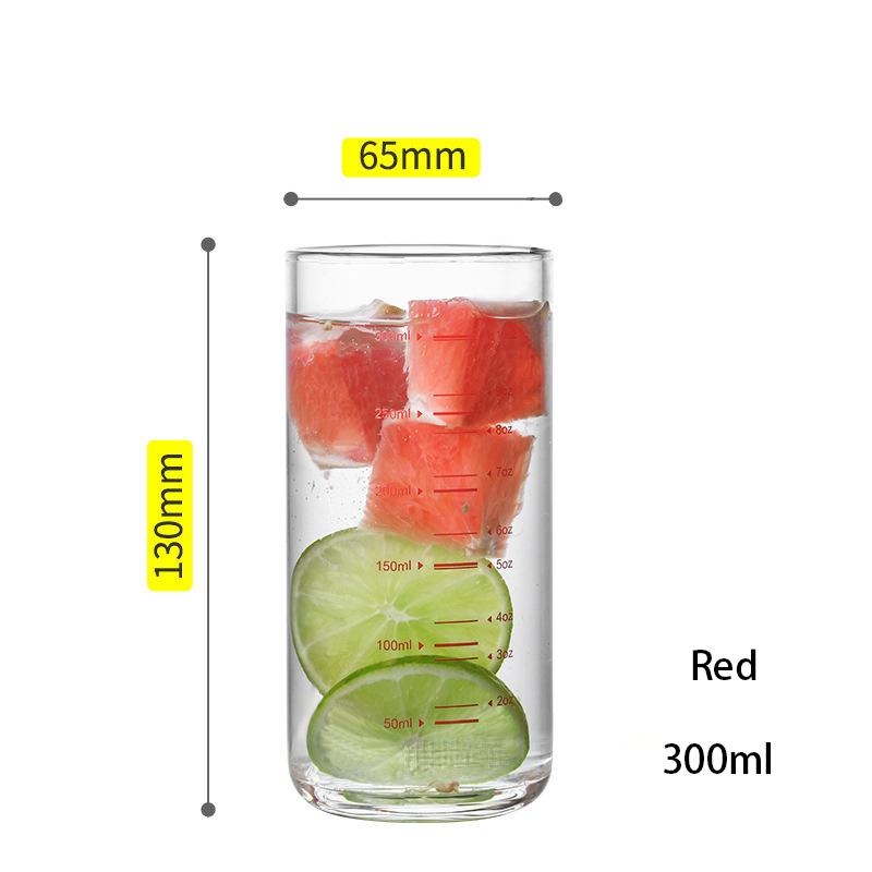 

YOMDID Transparent Glass Cup Creative Measuring Cup Milk Yogurt Coffee Tea Cup With Scale Durable Tea Juice Cup With Straw 300ml червоний