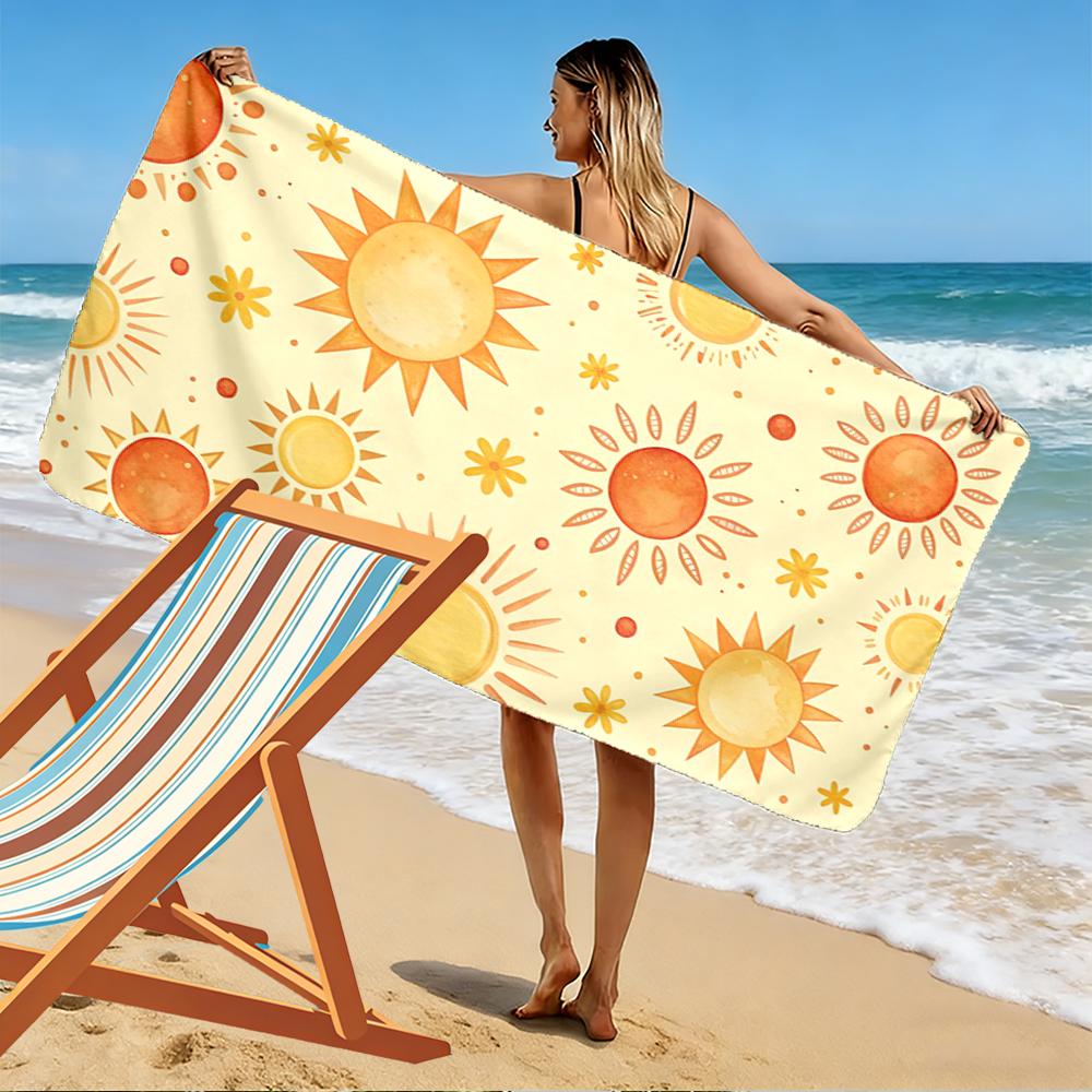 Sunny Sun Pattern Beach Towel Beach towel quick-drying for travel outdoor sports jogging beach and swimming