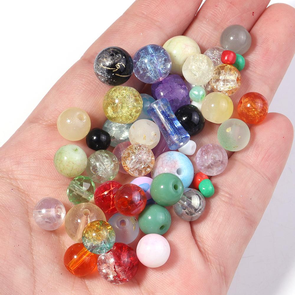 50g 3-12mm Mixed Size Glass Beads Colorful Loose Spacer Bead For Jewelry Making DIY Bracelet Necklace Phone Keychain Accessories