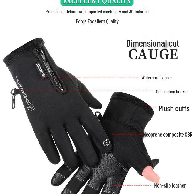Men's Winter Fishing Gloves: Waterproof, Thorn-Proof, Fleece-Lined, Three-Fingerless Design for Ice & Cold Weather Fishing
