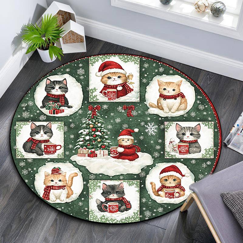 

Круглый ковер с кошками, Ковер для гостиной, спальни, дивана, игровой комнаты, Нескользящий коврик для пола 80cmx80cm