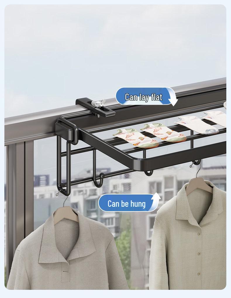 Hochhaus Balkon Wäscheständer mit Kleiderstange und Diebstahlschutz für Fenster