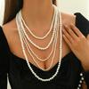 Vintage Y2K light luxury multi-layer pearl necklace niche design cold wind pearl choker handmade collarbone chain