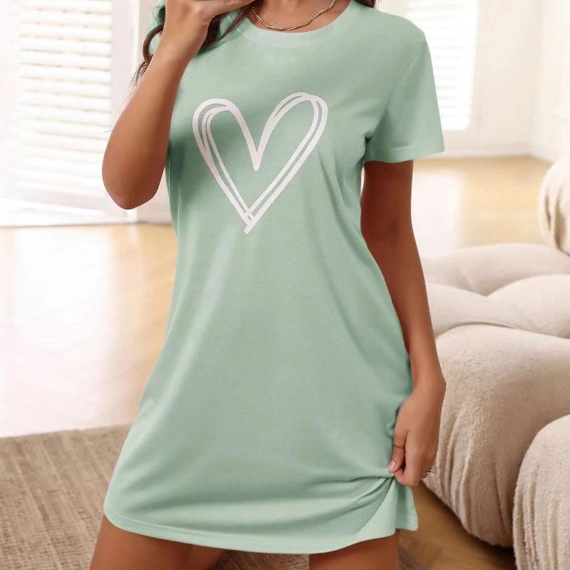 Women's Sexy Nightgown Love Print Short-sleeved Comfortable Pajamas Homewear