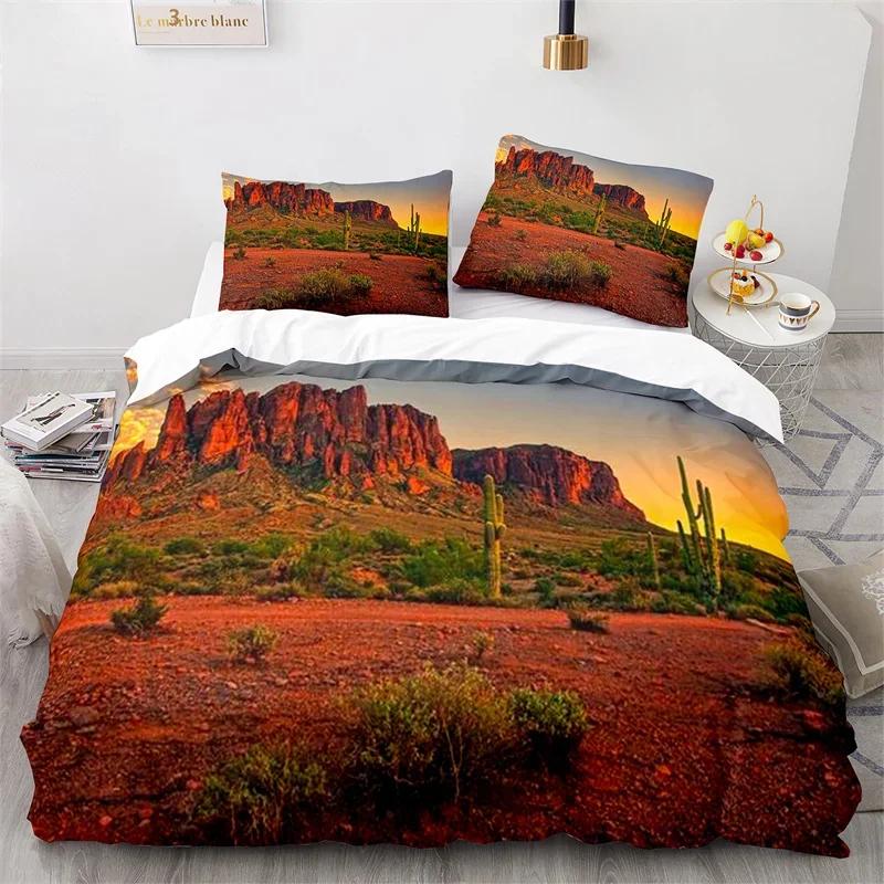 Cactus Duvet Cover Tropical Desert Plant Queen Comforter Cover Mountain Sunrise Bedding Set Microfiber Quilt Cover For Kids Teen