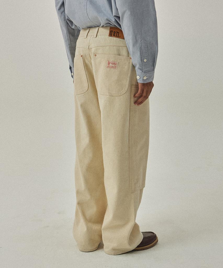 MAGOODGAN Pantalon de Charpentier Large à Genoux Contrastés Farburn 4406 Coton Crème
