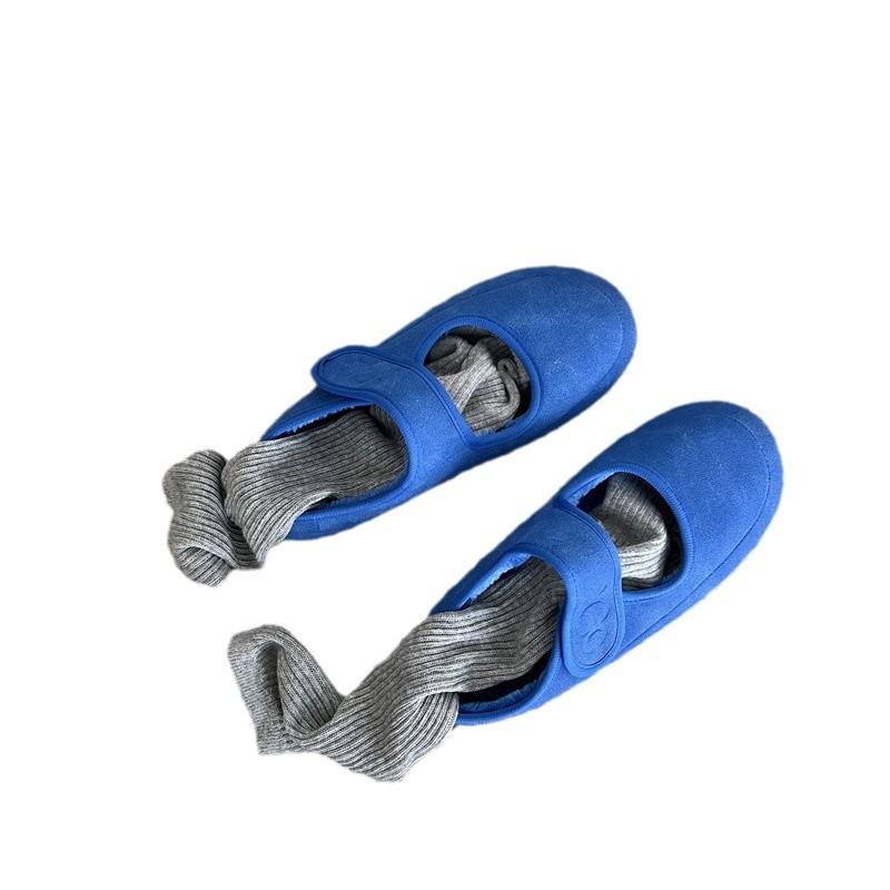 Retro Flat-bottomed Velvet Bag Head Half-support Shoes for Women To Wear Winter Casual Mary Jane Shallow Mouth Lazy Shoes