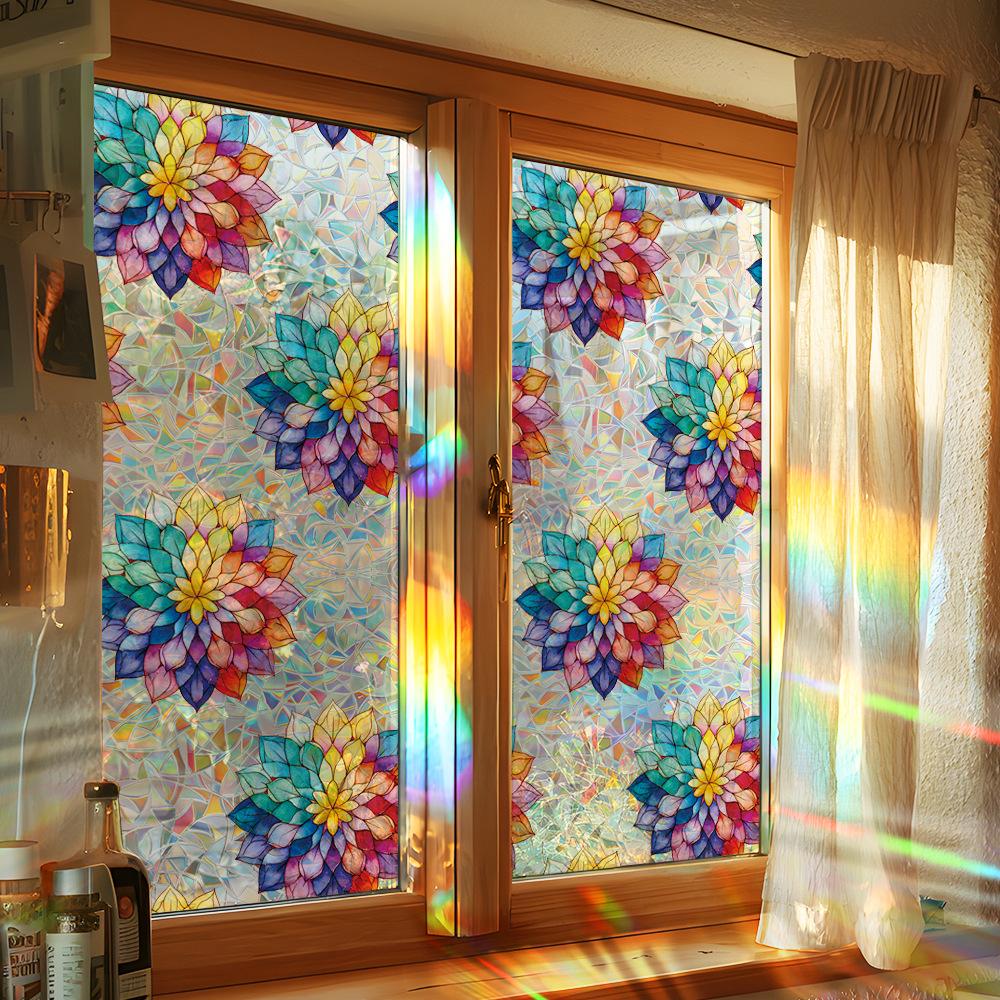 Creative Multicoloured Lotus Home Glass Door and Window Decorative Electrostatic Adhesive Laser-Cut Stickers
