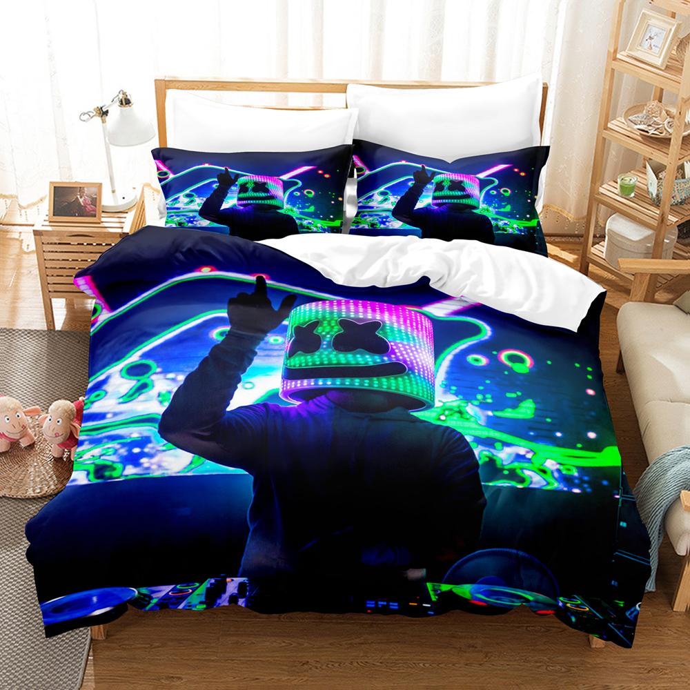 Bettdecke Dj Marshmello Bettwäsche Set Einzelbett Twin Full Queen King Size Hip Hop Bett Set Aldult Kinder Schlafzimmer Bettdecken Sets 3D Druck 035