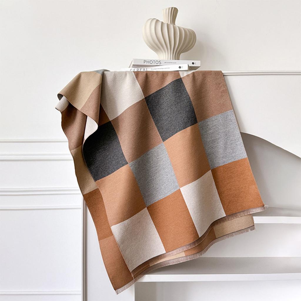 Winter Geometric Splicing Letters Versatile Simple Neck Protection Warm Scarves High Temperament Women Two-Sided Jacquard Shawl