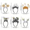 6Pcs Happy New Year 2026 Gold Black Party Theme Headband Letter Hair Accessories Star Wine Glass Party Supplies Headwear