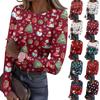 Women's Slim Fit Long Sleeve Base Layer T-Shirt with Christmas Print, Round Neck Pullover Top