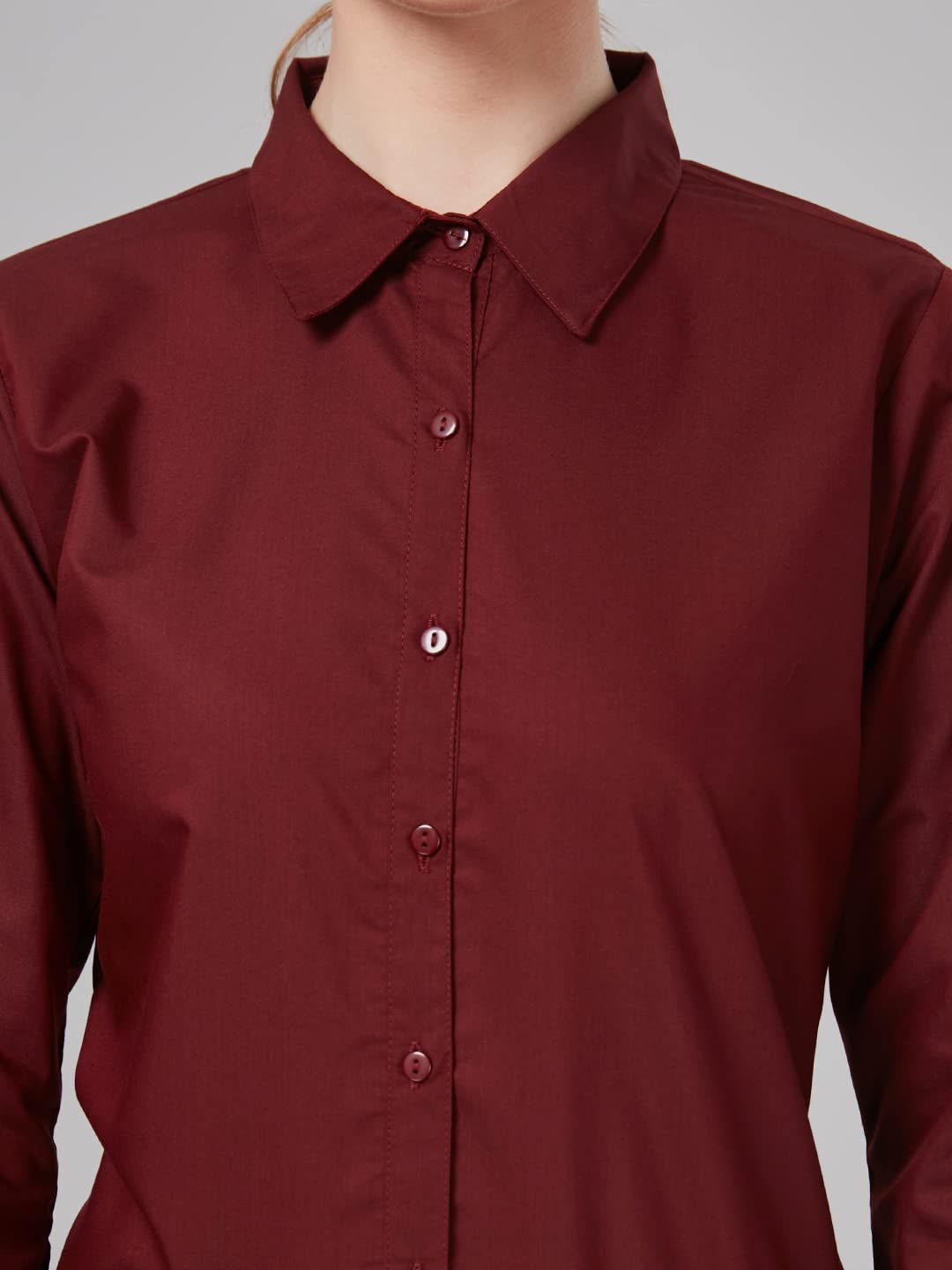 Style Quotient Women Solid Maroon Polycotton Regular Formal Shirt XL