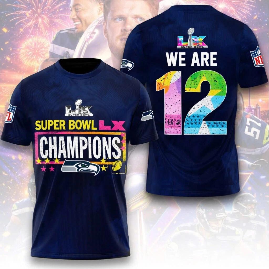 Seattle Seahawk 2025 Super 1Bowl LX Champions 3D Apparel Shirt S-5XL Style11 M