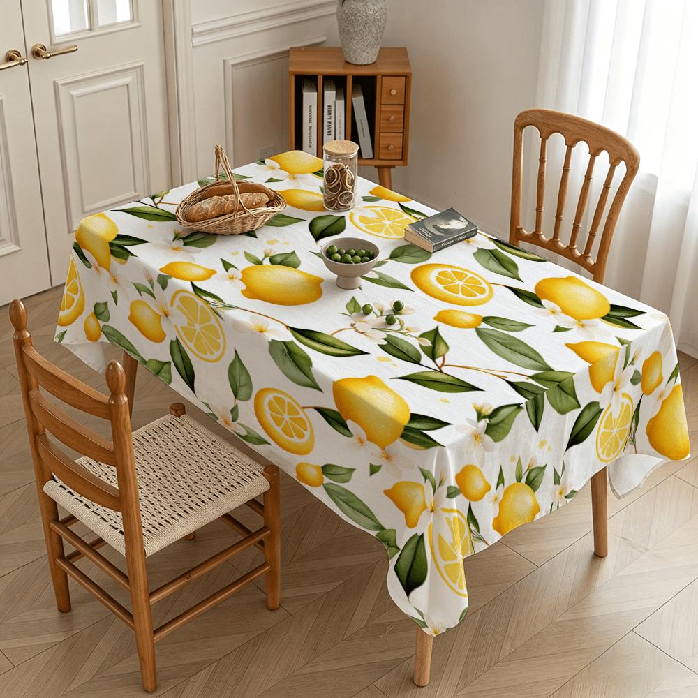 Summer Fresh Lemon Tablecloths Waterproof Rectangle Tablecloth Reusable Lemon Printed Pattern Table Cover for Holiday Party