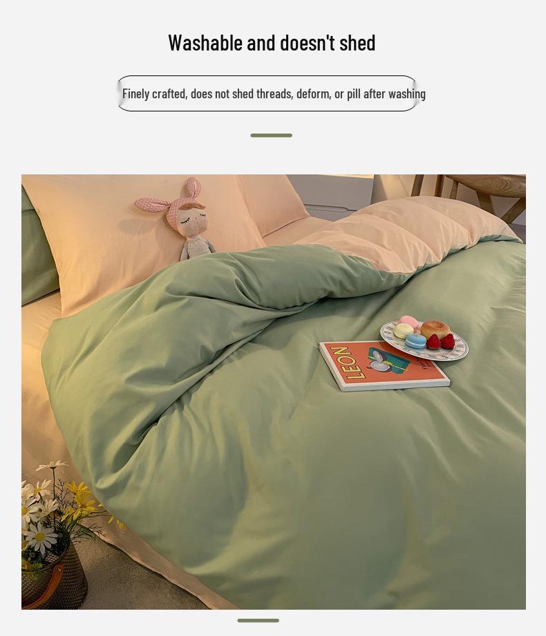 Solid Color Flannel Bedding Set: Bed Sheet, Duvet Cover, Pillowcase - Reactive Print, Three-Piece Set