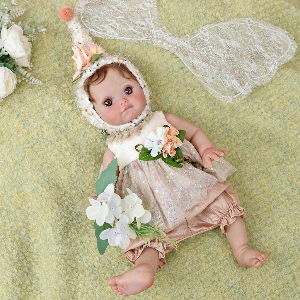Full Silicone Vinyl Baby Dolls Reborn 18 Inch Cosplay Fairy Angel Cute Babies Doll with Rooted Hair and Wing Fashion Christmas Gifts Toy Decoration