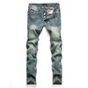 Men's European and American Fashion Ripped Regular Fit Denim S Nostalgic Jeans Blue Straight Button Four Season Plus Size