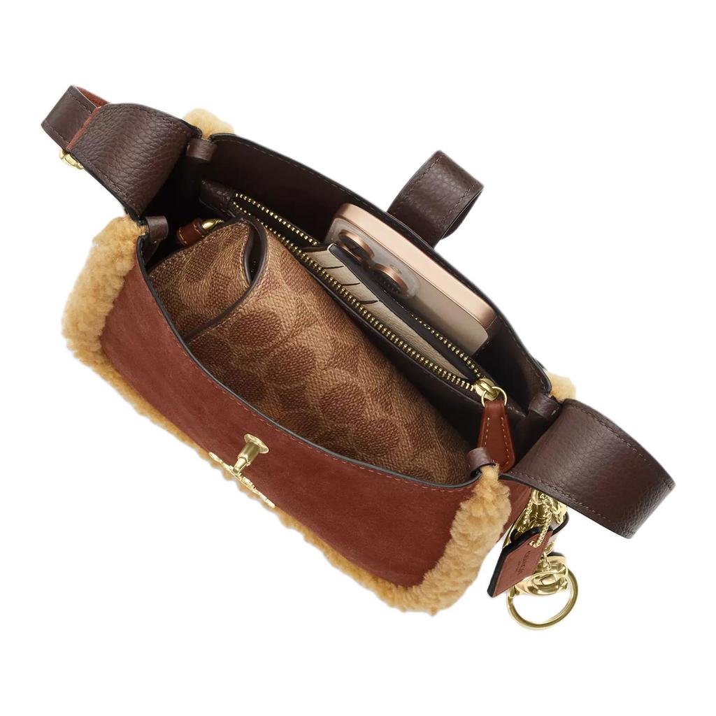 Coach Hadley 20 Gold Logo Wildleder Wolle Lederbesatz Verfeinertes Litschi-Körnerleder Umhängetasche Mini Damen Umhängetasche Braun CDC41-IMYMY