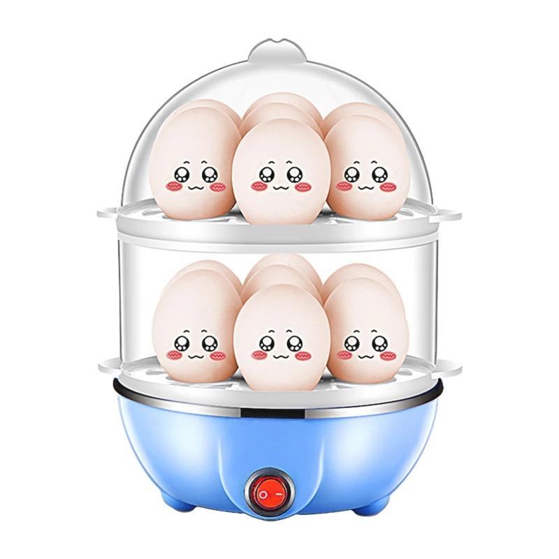 Double Layer Egg Cooker 14 Egg Capacity Hard Boiled Egg Cooker Anti-dry Electric Egg Boiler with 40mL Measuring Cup Steam