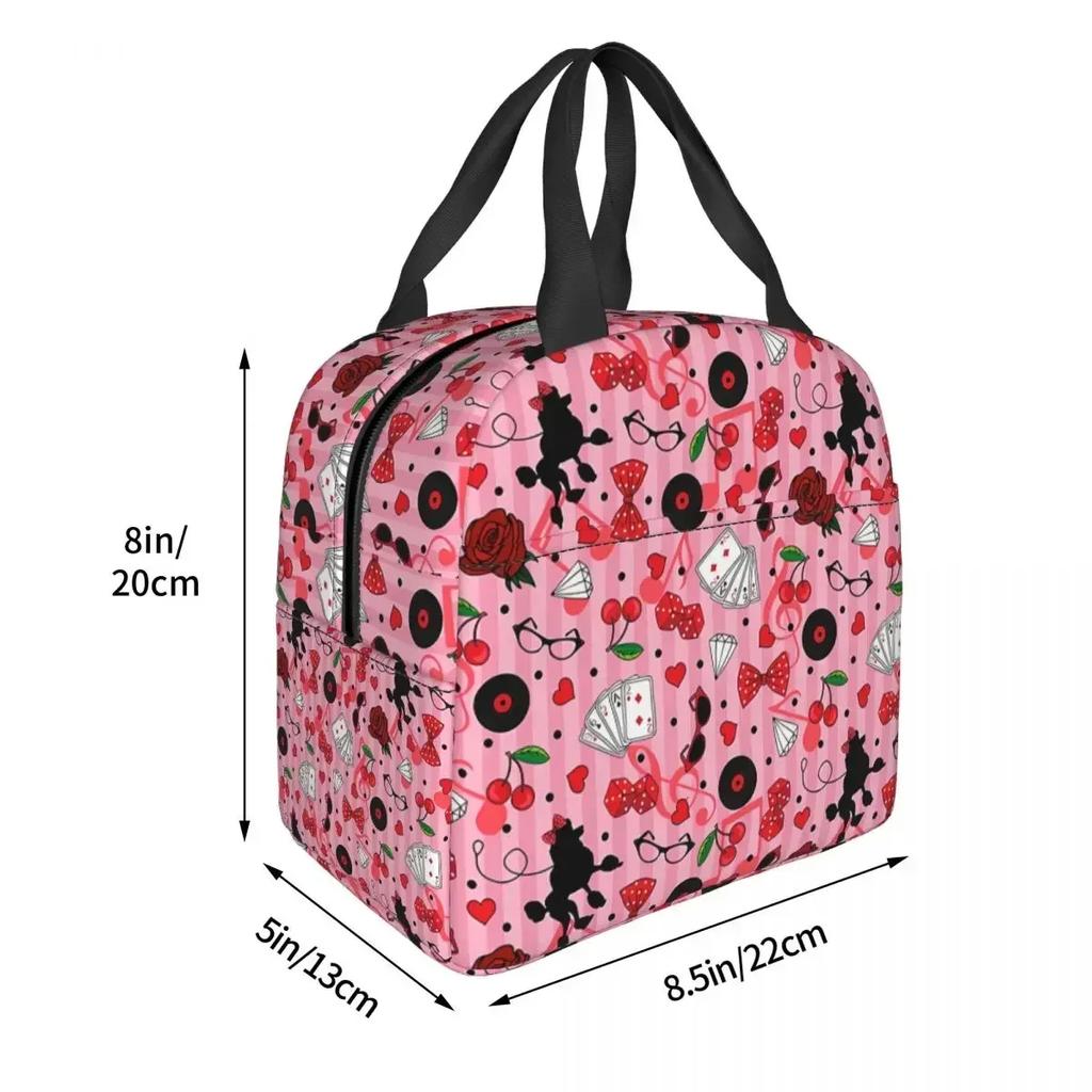Pink Sweet  Pattern Cooler Lunch Box  Rockabilly Rock And Roll Mountaineering Thermal Insulation Portable Food Bag