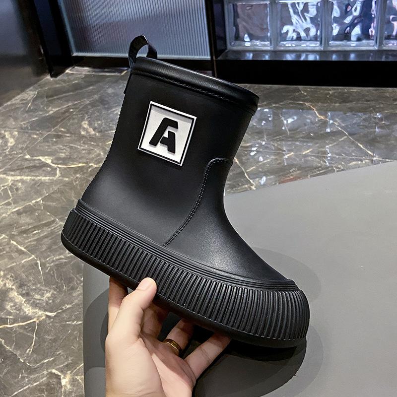 Fashion Winter Mid-tube Beam Mouth Fashion New Women's Rain Boots Fashion Thick Sole Anti Slip Ladies Rain Shoes Outdoor Non-Slip Shoes