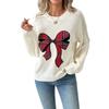 Women's Plaid Patchwork Bowknot Knitwear Pullover Sweater